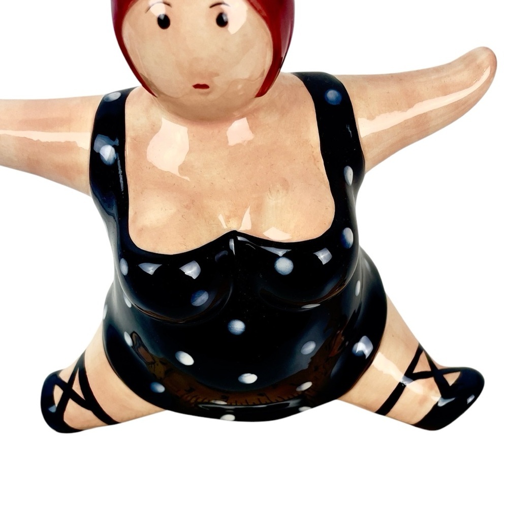 Rare Retro Polka Dot Swimsuit Piggy Bank | Unique Hand-Painted Ceramic Decor - Picture 8 of 15